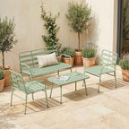 Outsunny 4-Piece Garden Set, Outdoor Metal Sofa with Slats, Green