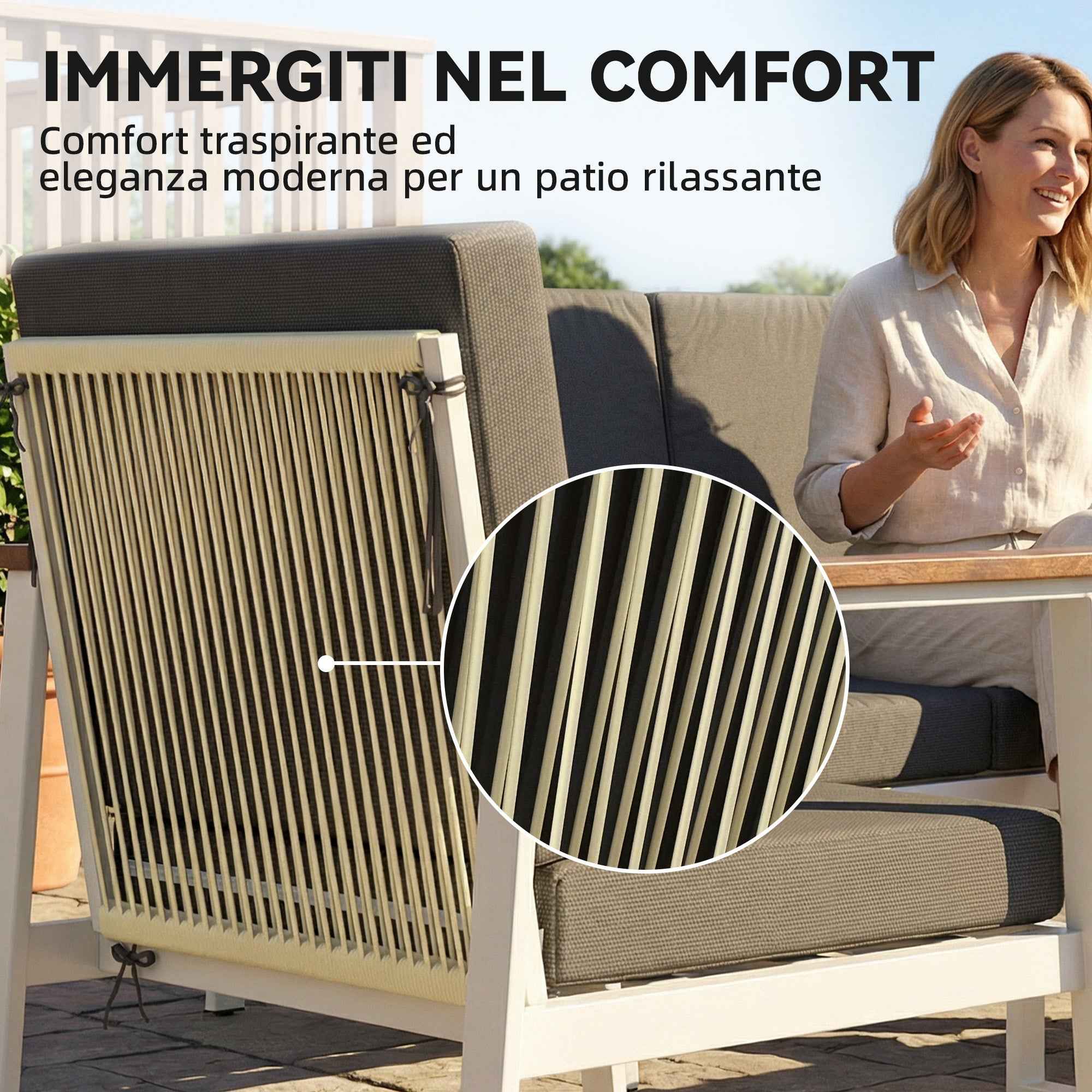 Outsunny Garden Sofa Set for 4 People: 2 Armchairs, Sofa, Coffee Table.