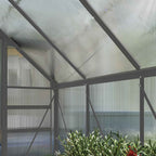 Outsunny Polycarbonate and Aluminum Greenhouse with Opening Window and Sliding Door, 190x253x199 cm, Dark Gray