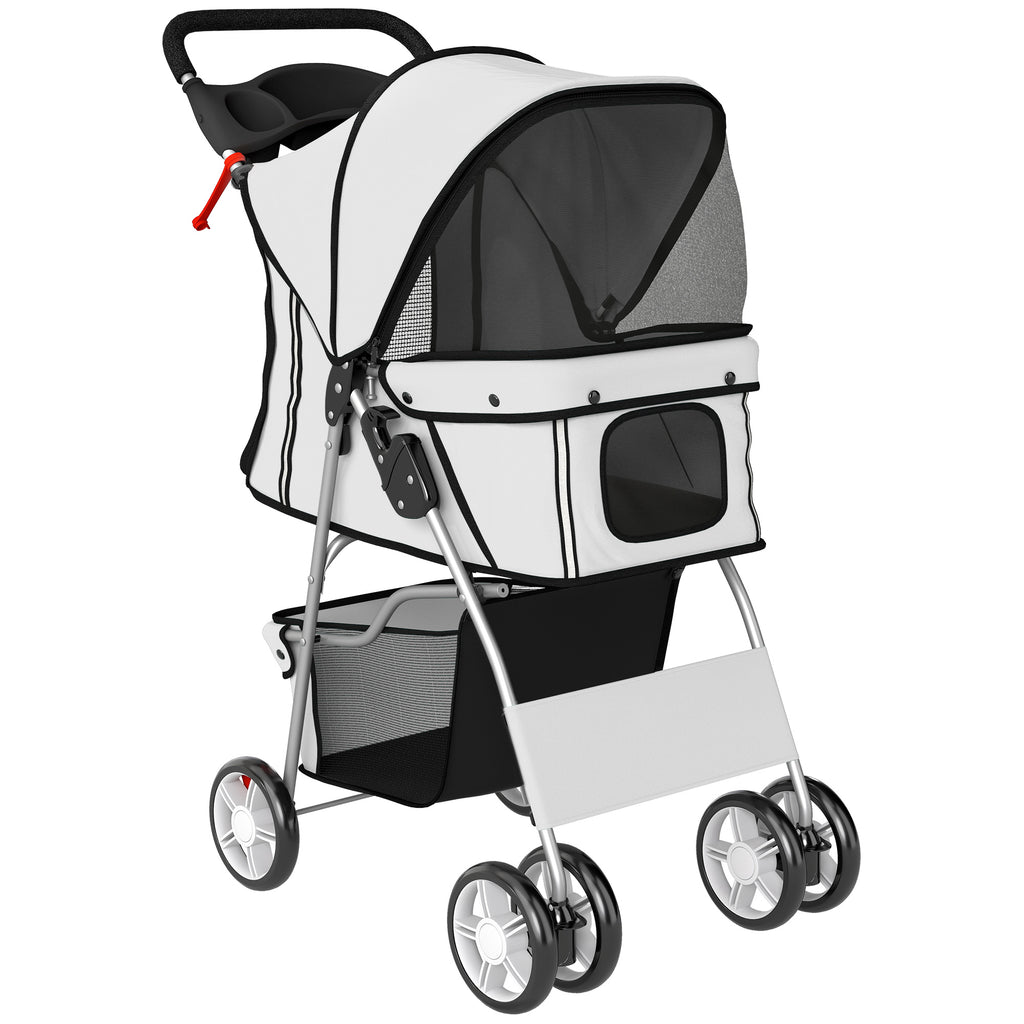 PawHut Folding Dog Stroller with Reflectors, Swivel Wheels, Brakes, and Washable Cushion, Grey