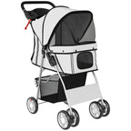 PawHut Folding Dog Stroller with Reflectors, Swivel Wheels, Brakes, and Washable Cushion, Grey