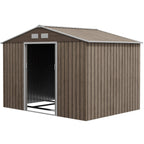 Steel Garden Shed with 4 Air Vents and 2 Sliding Doors, 277x195x192 cm, Light Brown