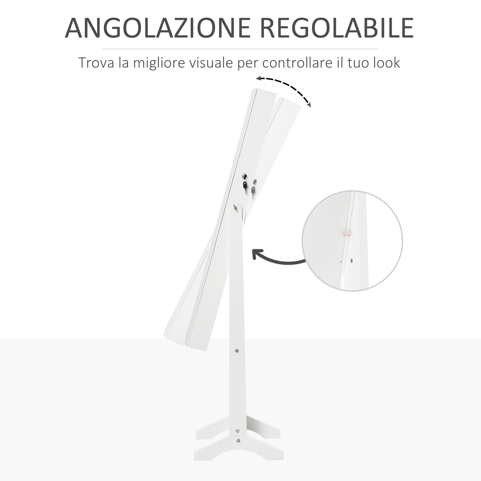 Lockable Jewelry Cabinet with Mirror and Organizer for Rings, Necklaces and Earrings, White