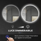 Bathroom Mirror with Dimmable LED Lights, Touch Switches and Anti-Fog Design, Ø70 cm