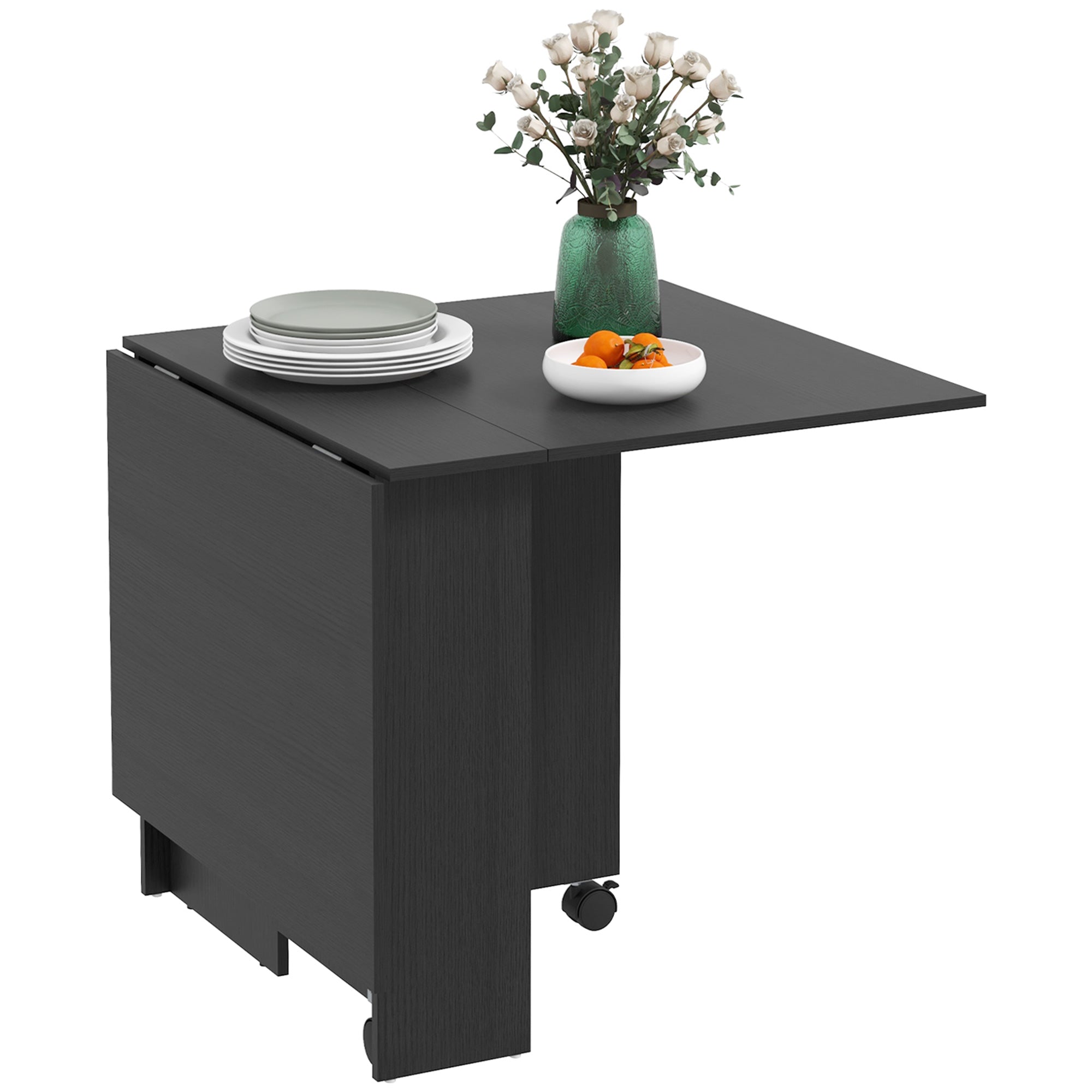 Space-Saving Folding Table with 2 Flaps for 6 People with Shelves and ...