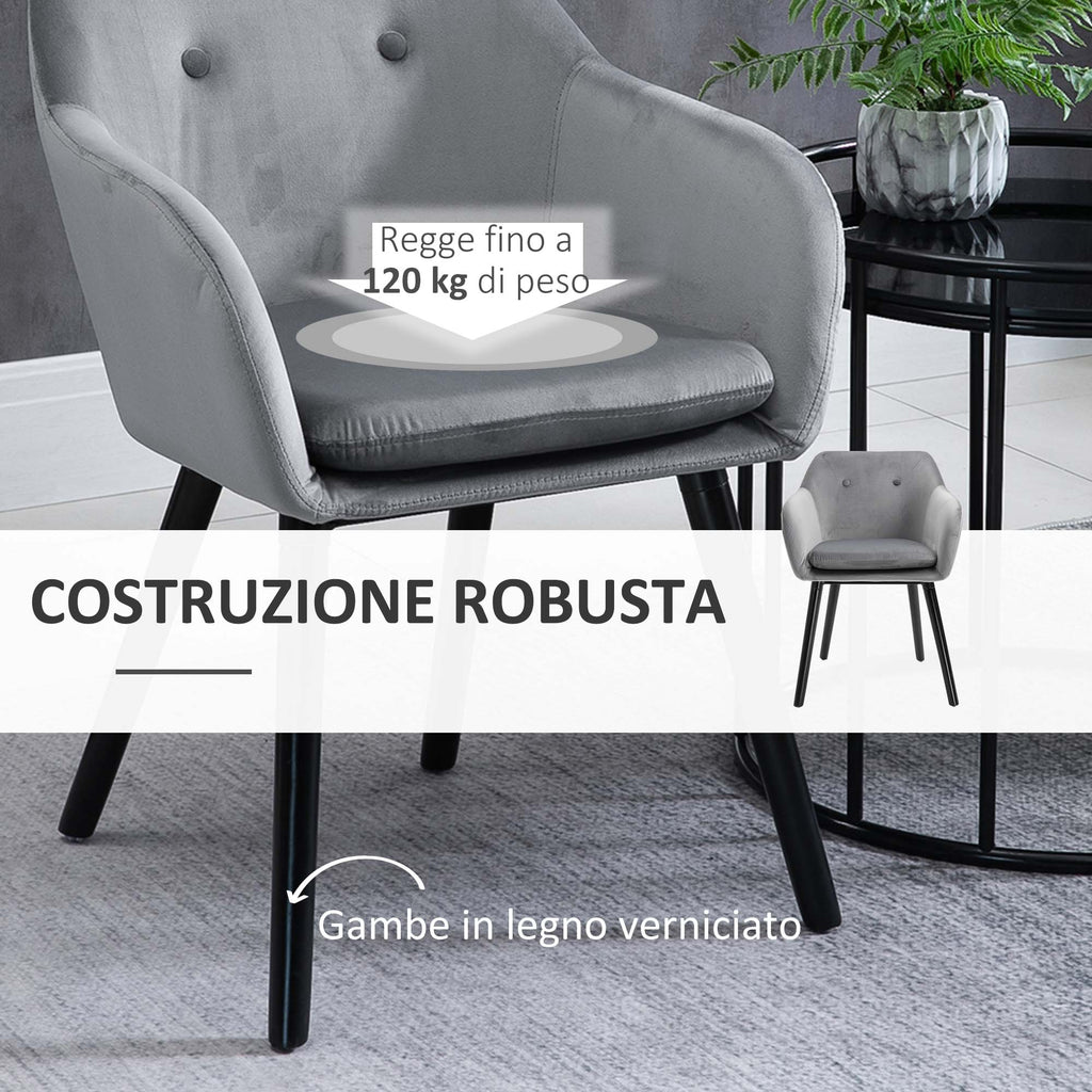 Homcom set of 2 chairs per dining room with padded and velvet armrests, 54x56x74cm, gray - Borgè