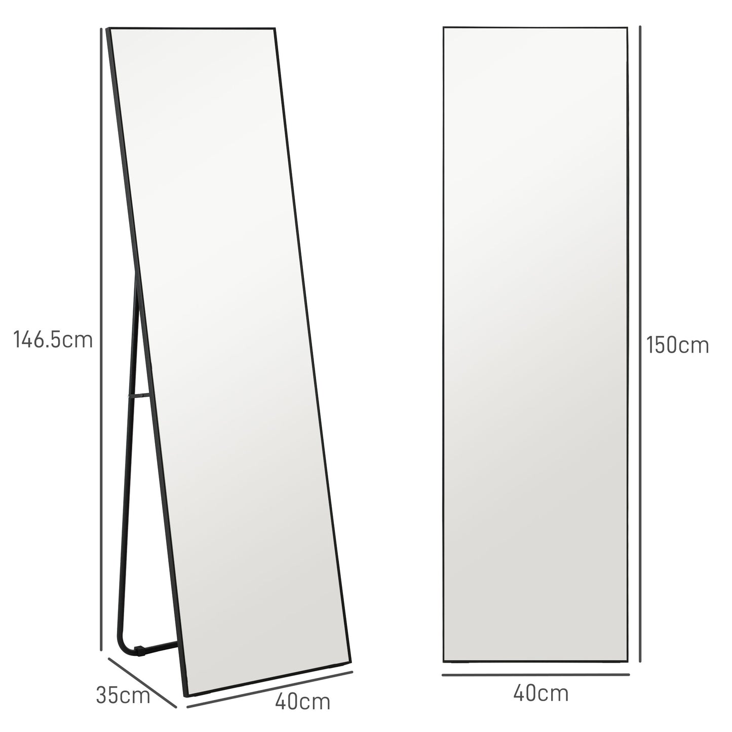 Modern Full Length Floor Mirror, Freestanding or Wall Mounted Design, 40x150cm, Black