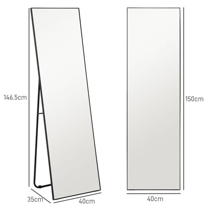 Modern Full Length Floor Mirror, Freestanding or Wall Mounted Design, 40x150cm, Black