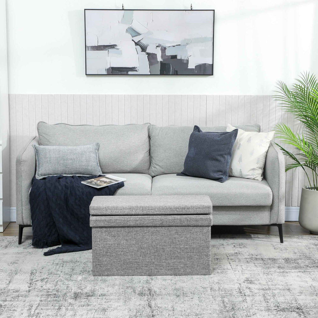 HOMCOM Folding Storage Bench with Backrest and 77L Storage Compartment, Fabric Upholstery, 76x50x73 cm, Grey