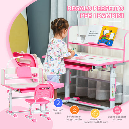 HOMCOM School Desk for Children 6-12 Years Adjustable with LED Light, Lectern and Pen Holder, MDF, PP and Steel, Pink