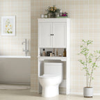 Over-the-Toilet Cabinet with 3 Closed Shelves and Open Shelf, Wooden, 65x22x161 cm, White
