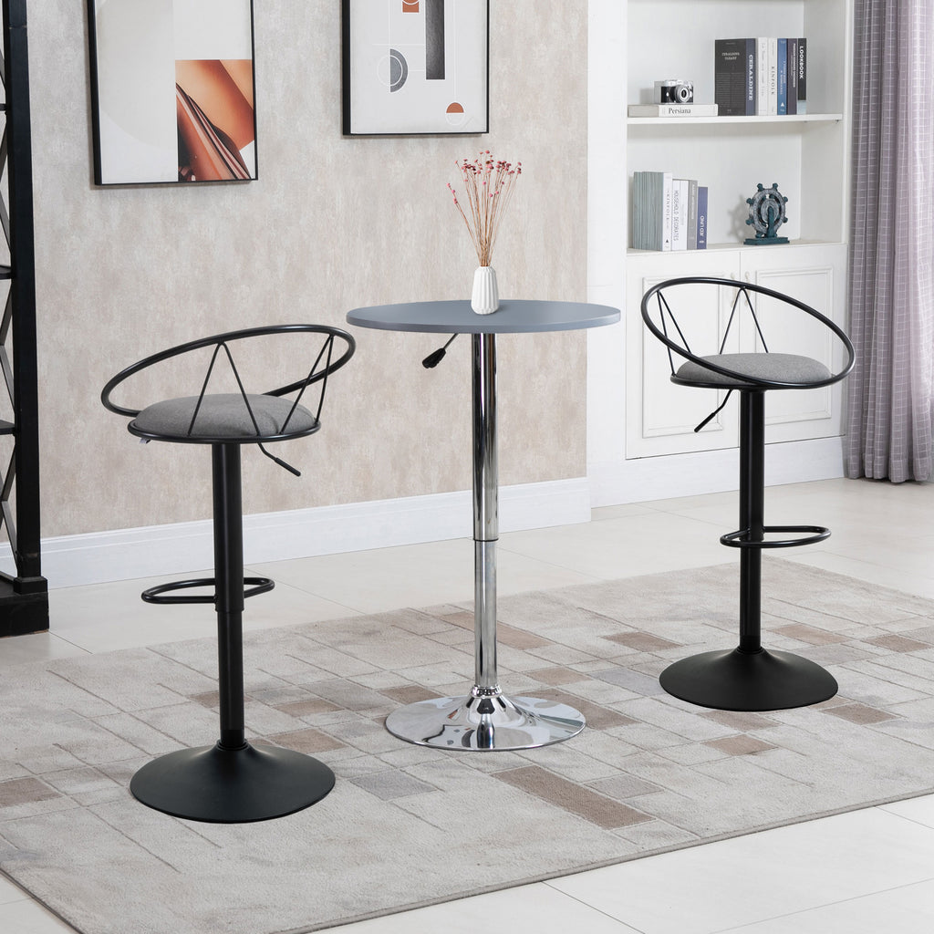Set of 2 Bar Stools with Backrest and Footrest, Adjustable Height and Padded Seat, Grey