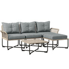 Rattan Garden Set 5-Piece with 2 Side Chairs, Central Chair and 2 Stools/Coffee Tables