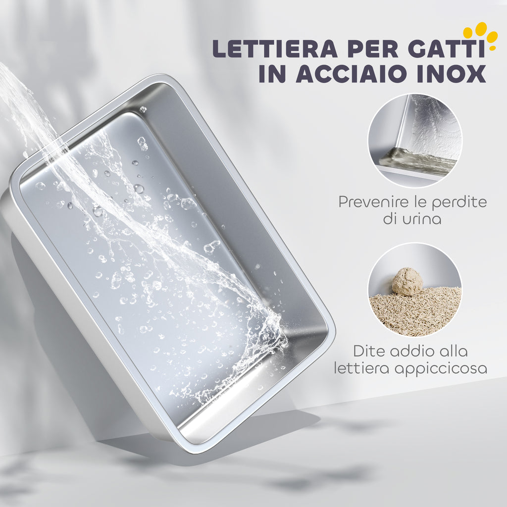 Enclosed Cat Litter Box with Steel Tray, Scoop and Filter Bags, PP, 40.5x60.5x41.5 cm, White and Silver