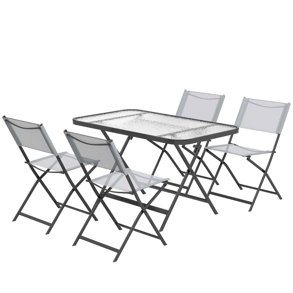 Outsunny 5-Piece Garden Table and Chair Set with 4 Folding Chairs in Breathable Textilene, Grey