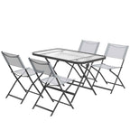 Outsunny 5-Piece Garden Table and Chair Set with 4 Folding Chairs in Breathable Textilene, Grey