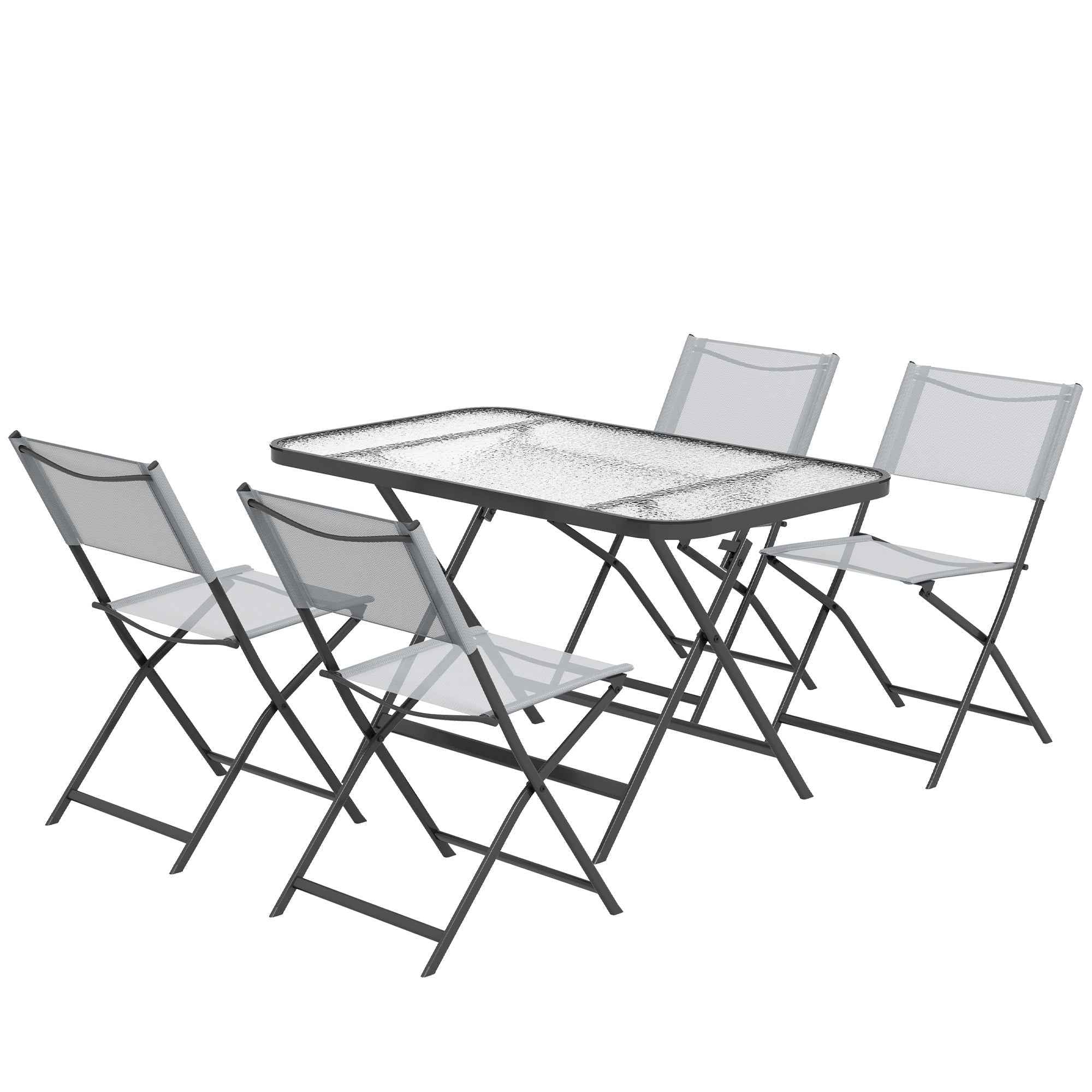 Outsunny 5-Piece Garden Table and Chair Set with 4 Folding Chairs in Breathable Textilene, Grey