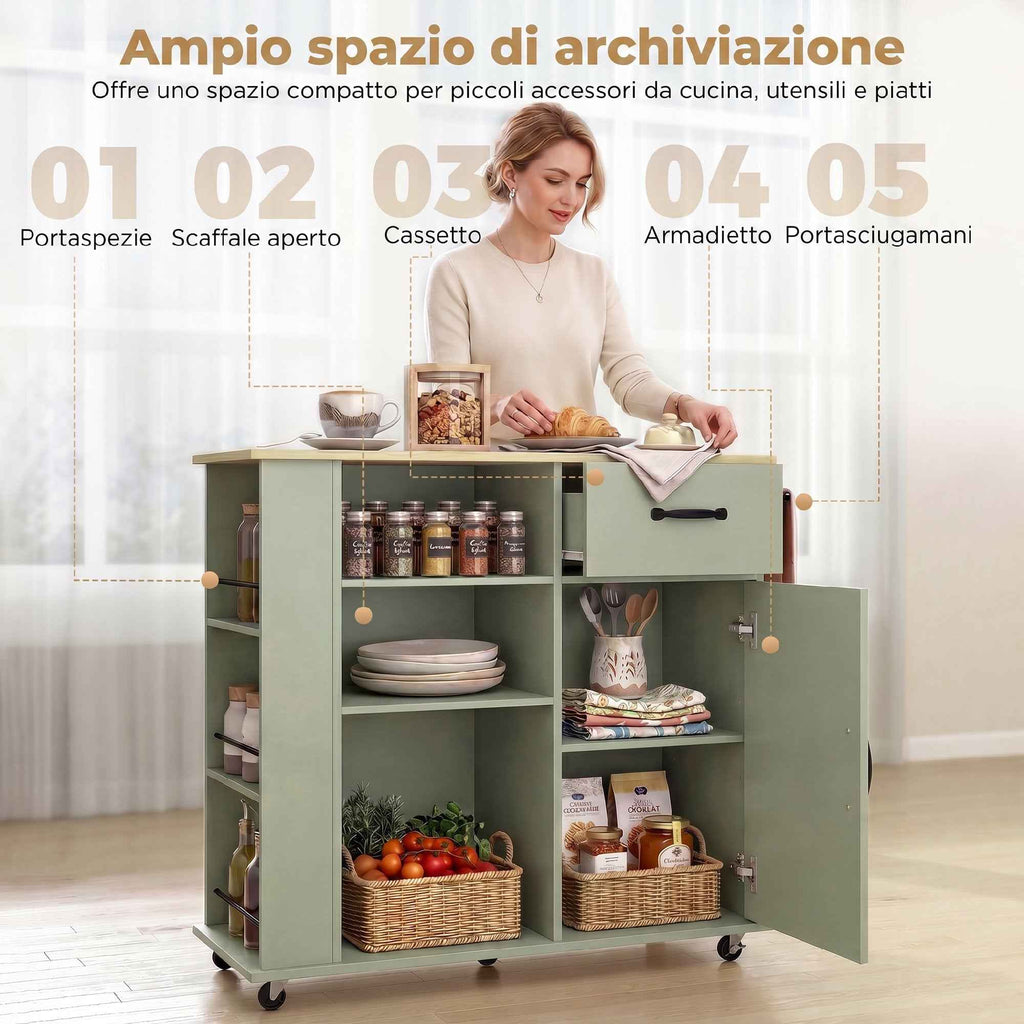 HOMCOM Kitchen Cabinet with Drawer, Cabinet and Adjustable Shelf, Light Green
