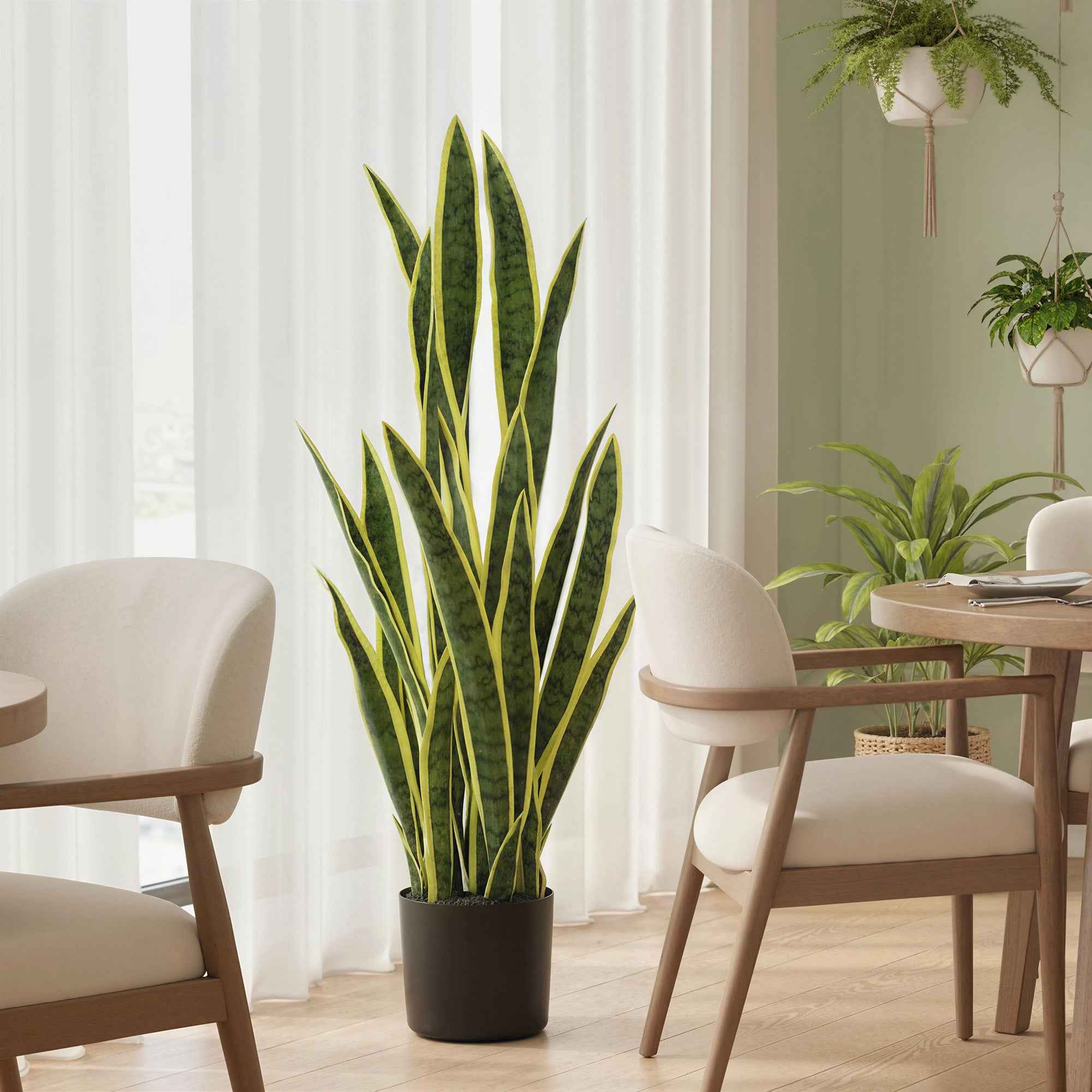 Outsunny Artificial Sanseveria in a Pot for Indoor and Outdoor Use with 21 Mouldable Leaves, Ø20x90 cm
