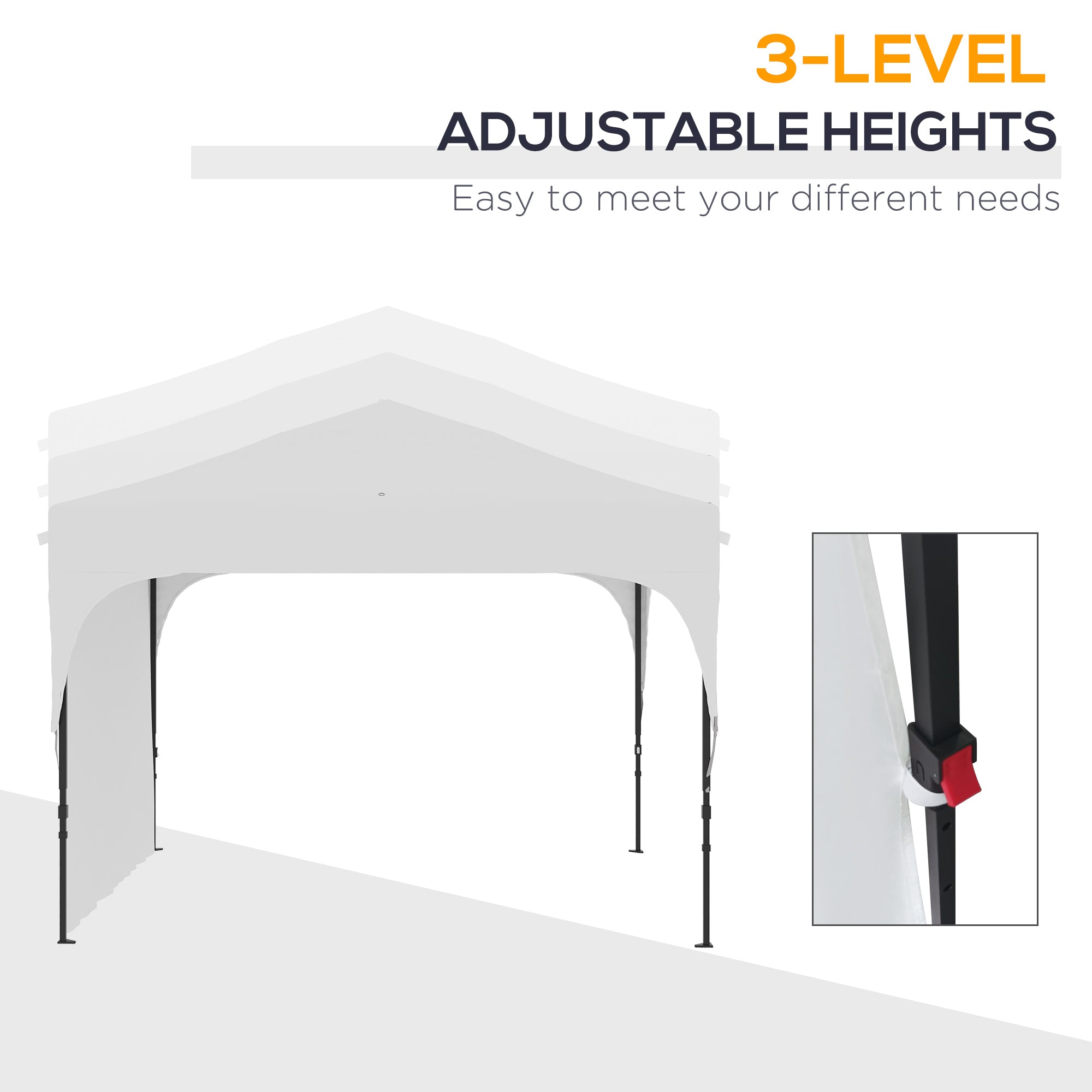 Outsunny Garden Gazebo 3x3 m at height adjustable on 3 levels, in polyester and steel, white - Borgè