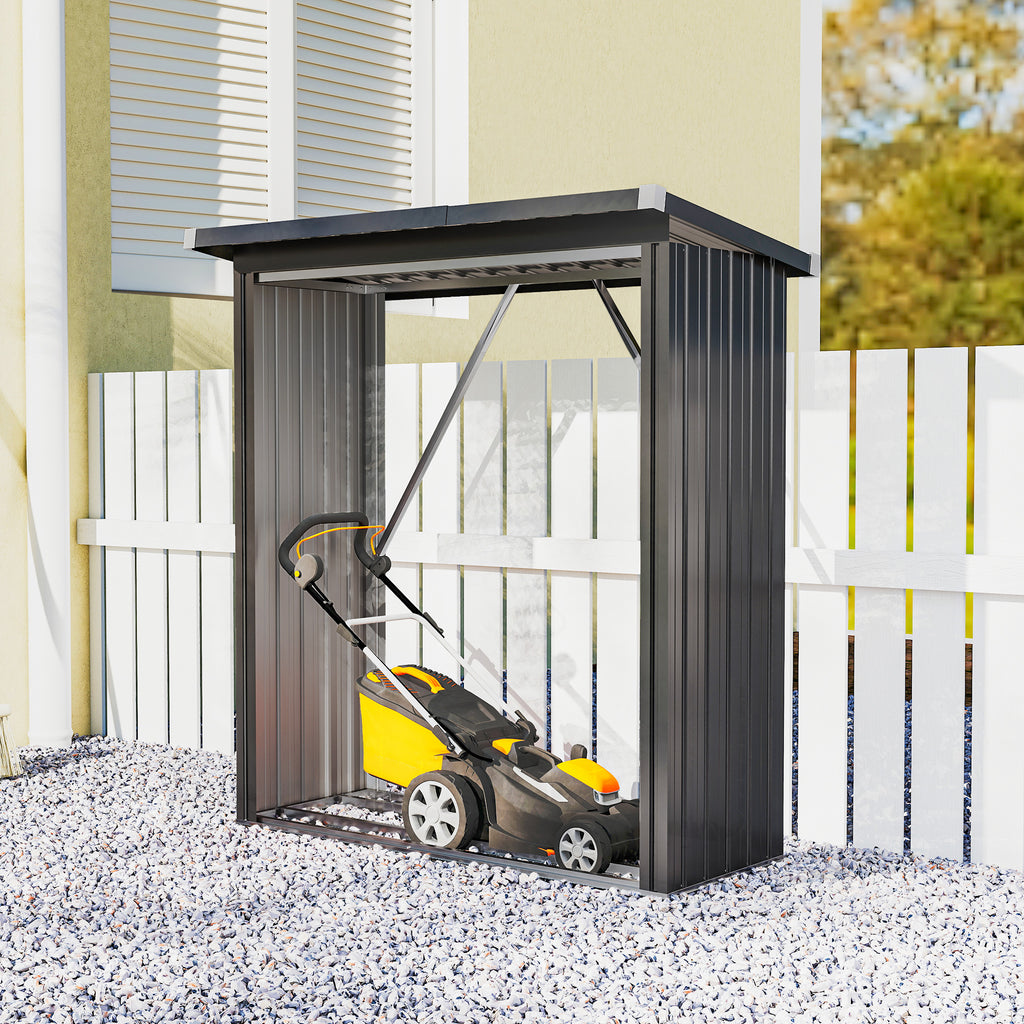 Outdoor Steel Log Shed, Raised Base and Sloped Roof, 150x66.5x150 cm, Dark Grey