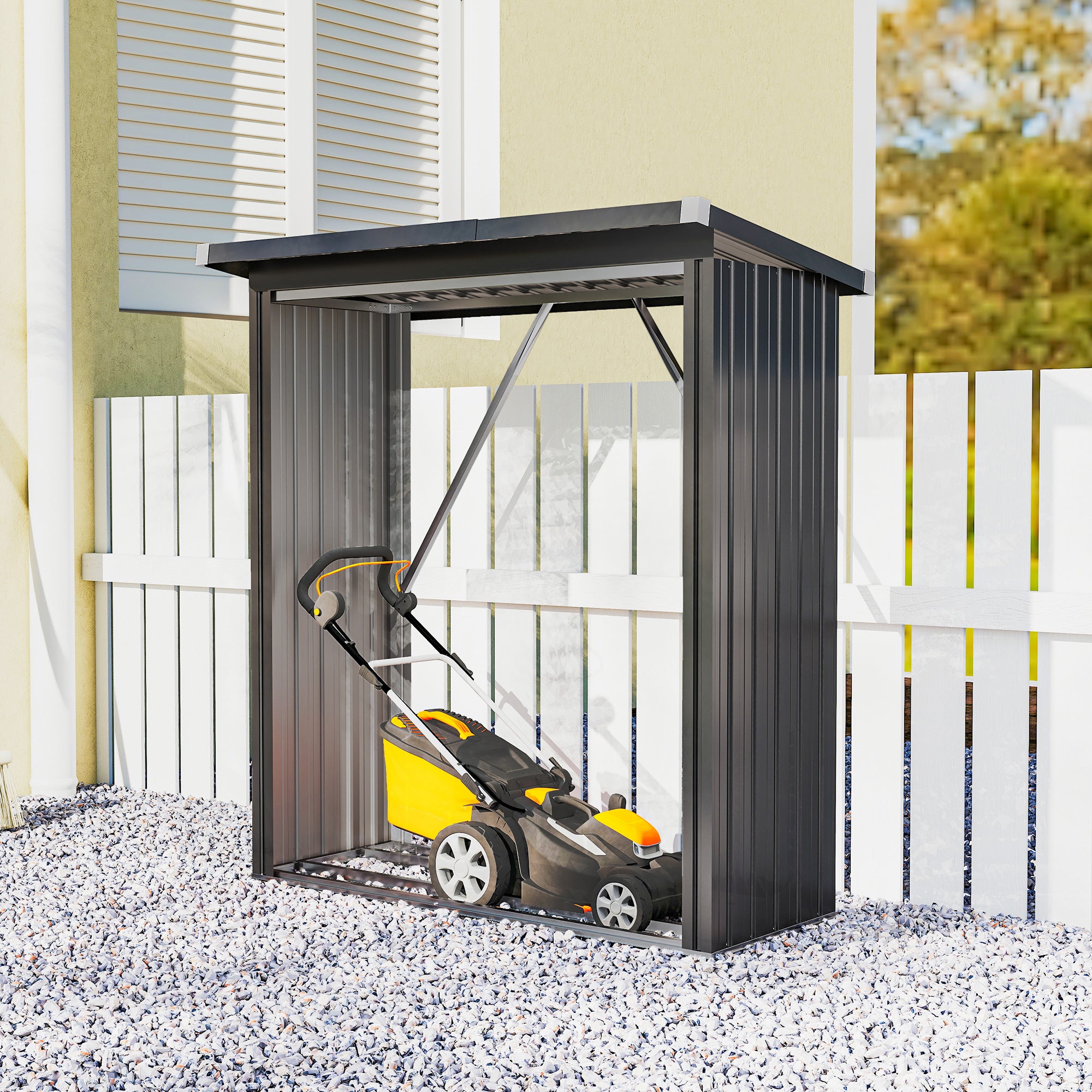 Outdoor Steel Log Shed, Raised Base and Sloped Roof, 150x66.5x150 cm, Dark Grey