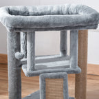 Cat Tree with Cat House and Plush Bed, Jute Scratching Post and Ball, Grey