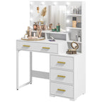 Wooden Makeup Table with 4 Drawers, 6 Open Shelves and Mirror, 100x40x138 cm, White