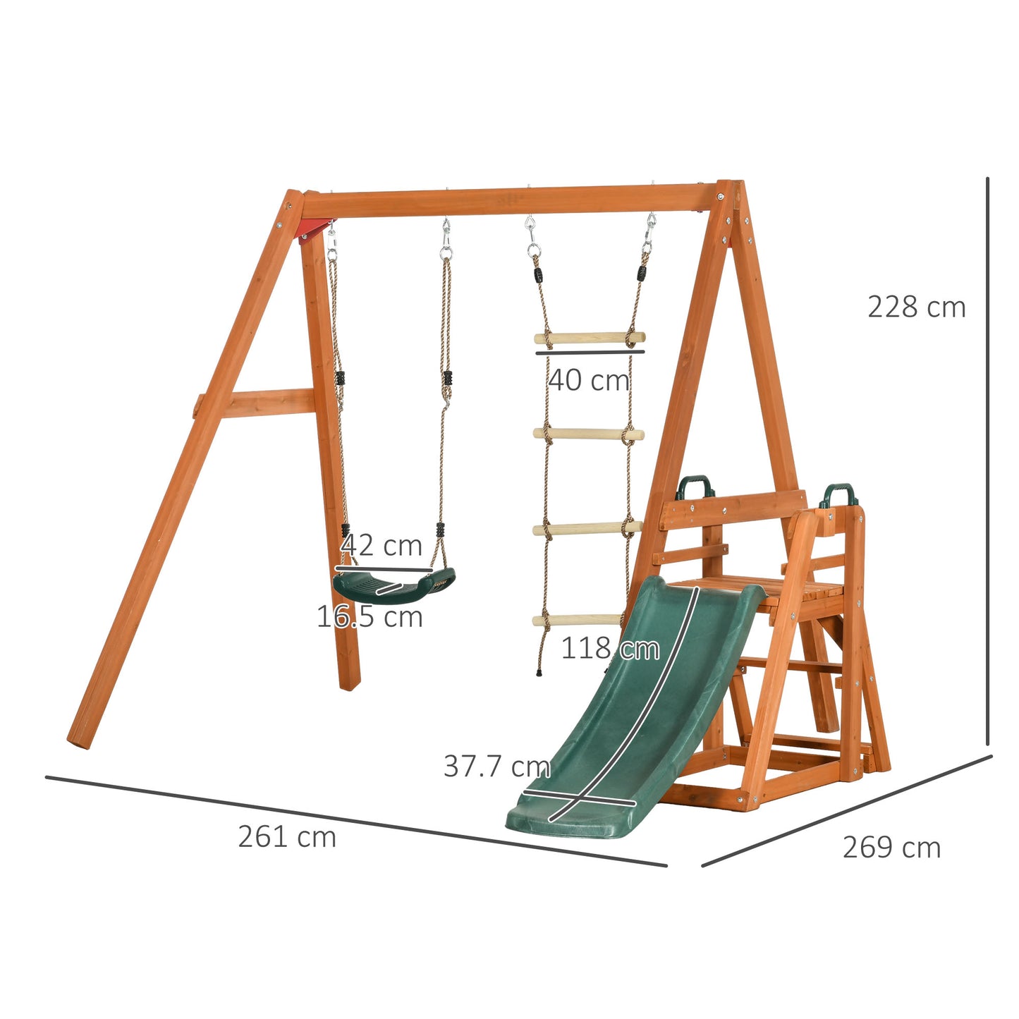 Outsunny set with slide, garden swing and wooden rope ladder for children age 3-8 years - Borgè