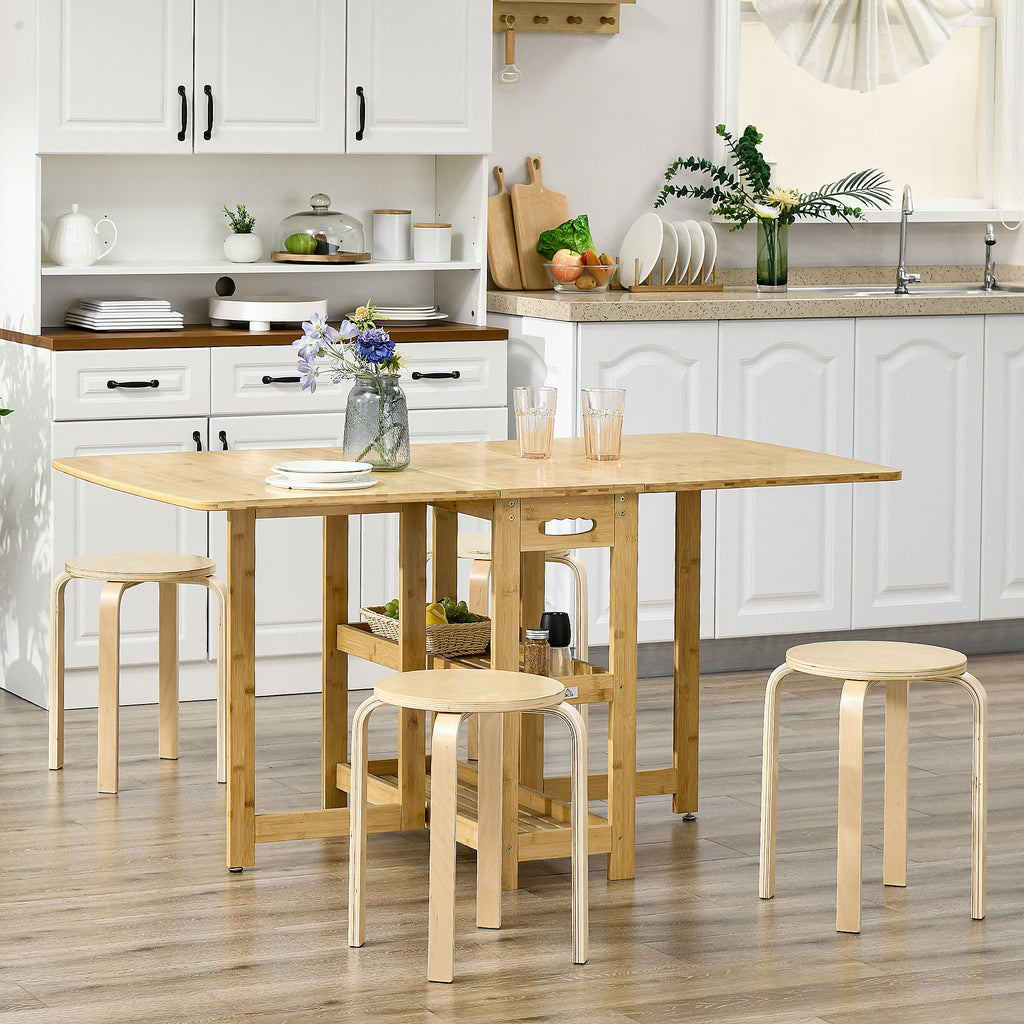 Set of 4 Round Modern Stackable Kitchen and Bar Stools in Wood, Ø40x54cm, Wood Color