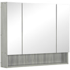 4 Section Mirror Cabinet with Adjustable Shelves, Wood and Glass, 90x15x75 cm, Grey
