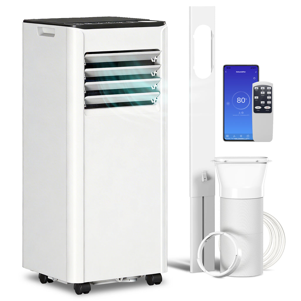 HOMCOM Portable Air Conditioner 7000 BTU: Cooling, Dehumidifier, Fan, Night Mode.