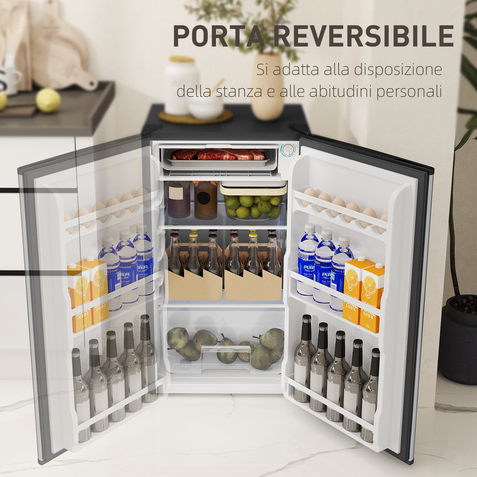 Hotels / Kitchenettes 91L Mini / Small Refrigerator with Adjustable Thermostat, Adjustable Shelves and Drawer, Silver