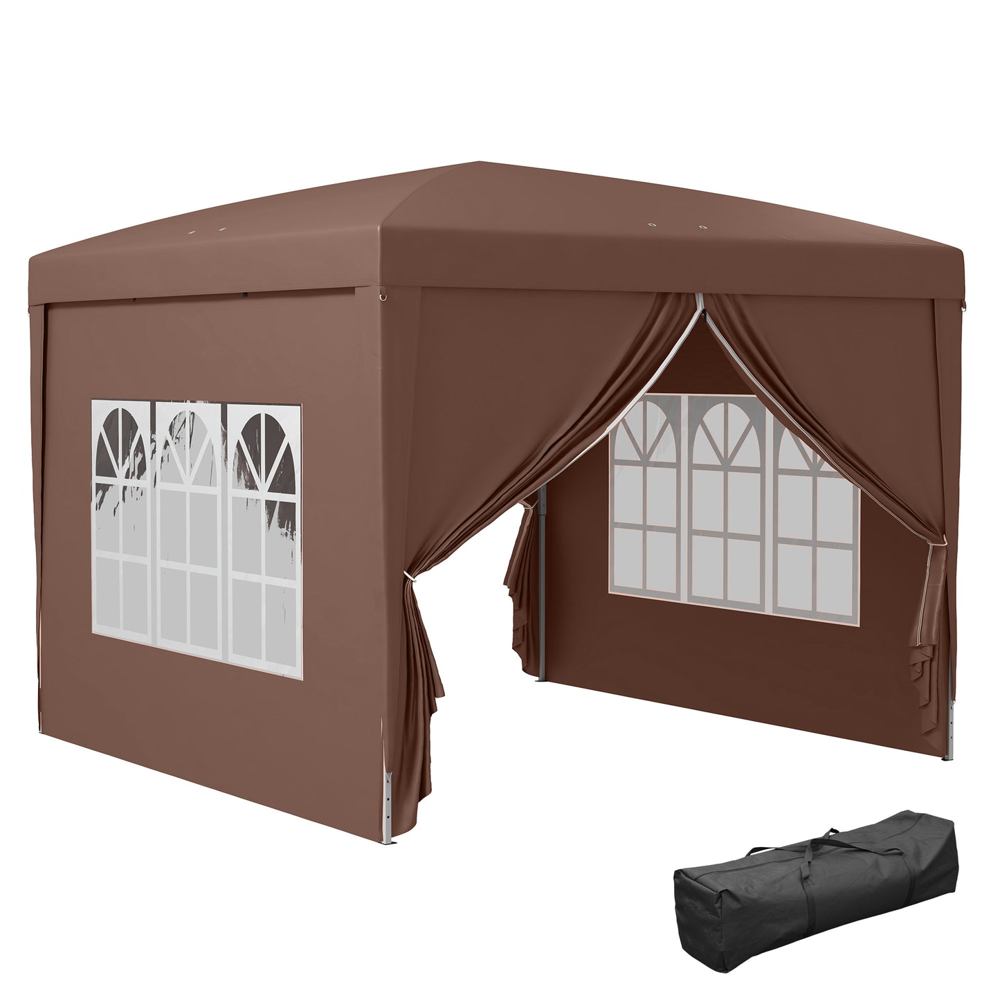 3x3m Folding Outdoor Gazebo with 4 Side Panels, in Steel and Oxford Fabric, Coffee Color