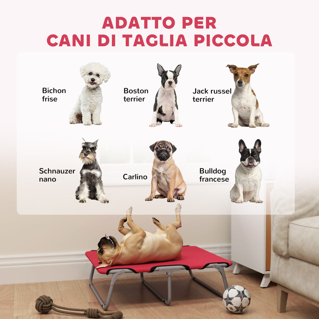 Foldable Bed for Small Dogs for Indoors and Outdoors, Metal and Oxford Fabric, 71x58x20 cm, Red