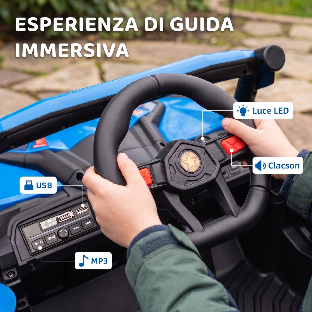 AIYAPLAY Kids Electric Ride-On UTV 12V with Seat Belt, Remote Control, Suspension, USB, 3-7 km/h, 3-5 Years, Blue