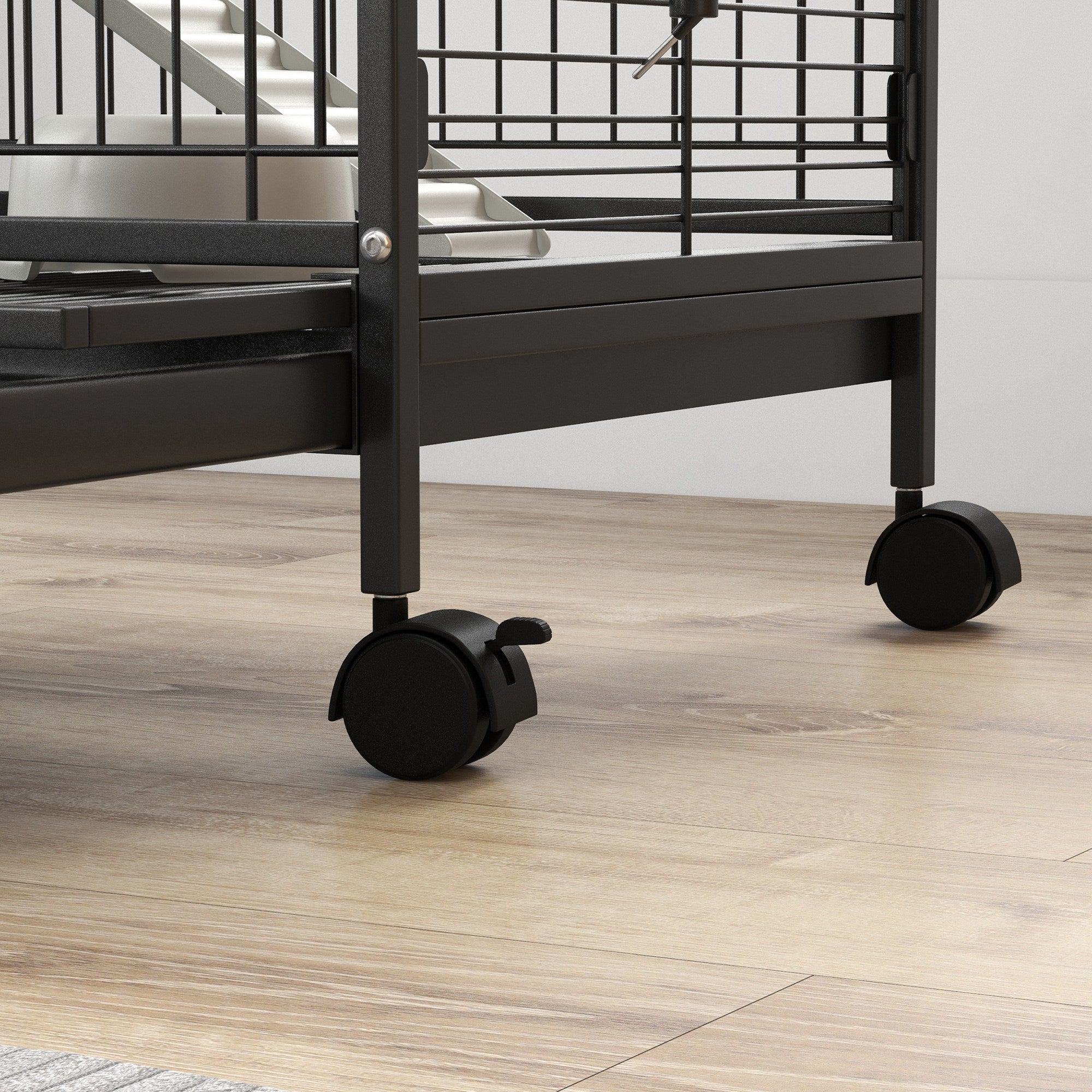 Small Animal Cage with Wheels, Rabbit and Chinchilla Cage with 3 Ramps and 3 Platforms, Bowl and Bottle, 61.5x44x95 cm, Black