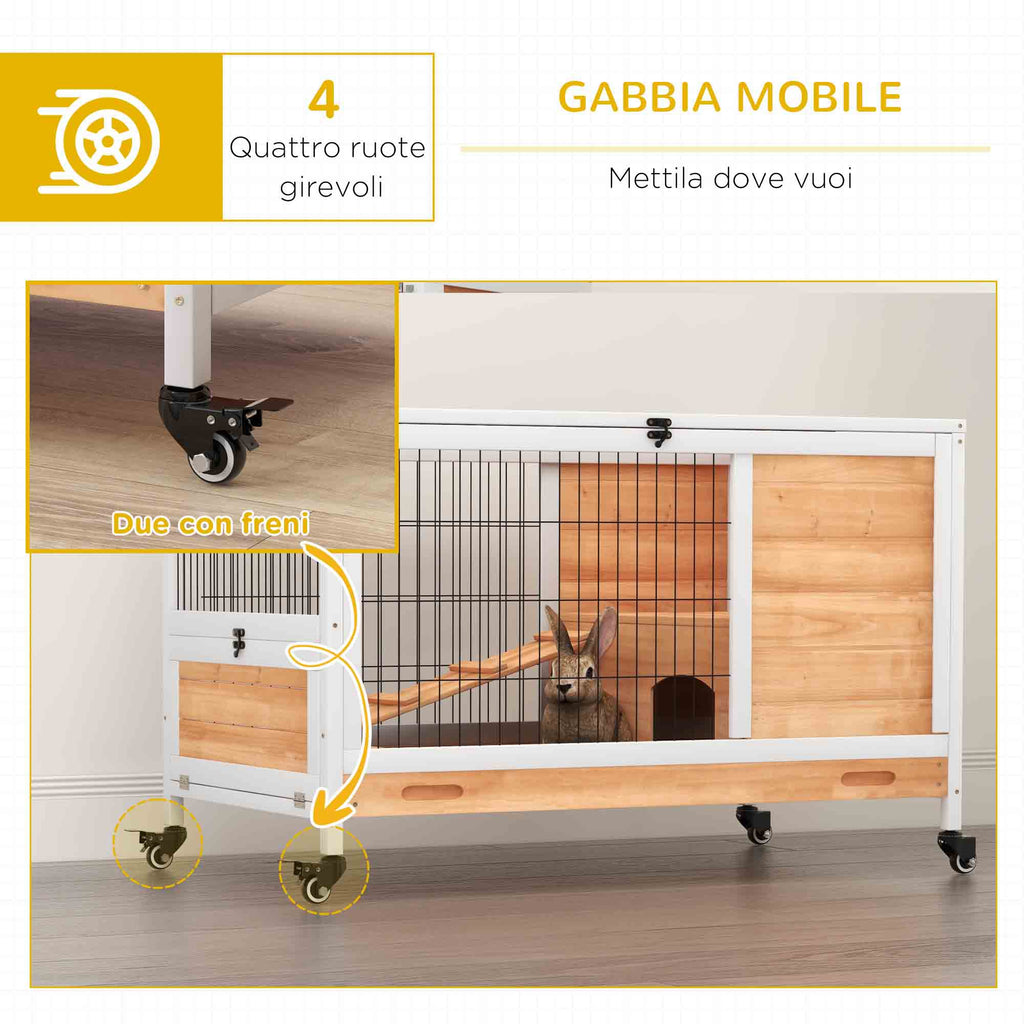 Wooden Hutch with 4 Wheels, Rabbit House and Ramp, 90x53x59cm, Yellow