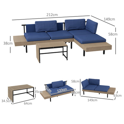 Elegant Garden Outdoor Garden furniture: Blue Corner Sofa & Steel Coffee Table - Borgè