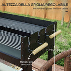 Outsunny Adjustable Height Charcoal Barbecue with 2 Grills and 2 Shelves, Metal and Wood, 113x53.5x82.5 cm, Black