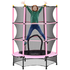 Children's Trampoline with Safety Net and Padded Poles Ages 3-10 Years, Ø140 x 190 cm, Pink