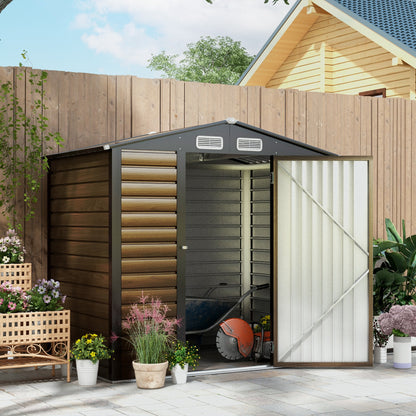 Outdoor Steel Garden House Shed with Air Vents and Lock, 1.9x1.3m, Oak Color - Borgè