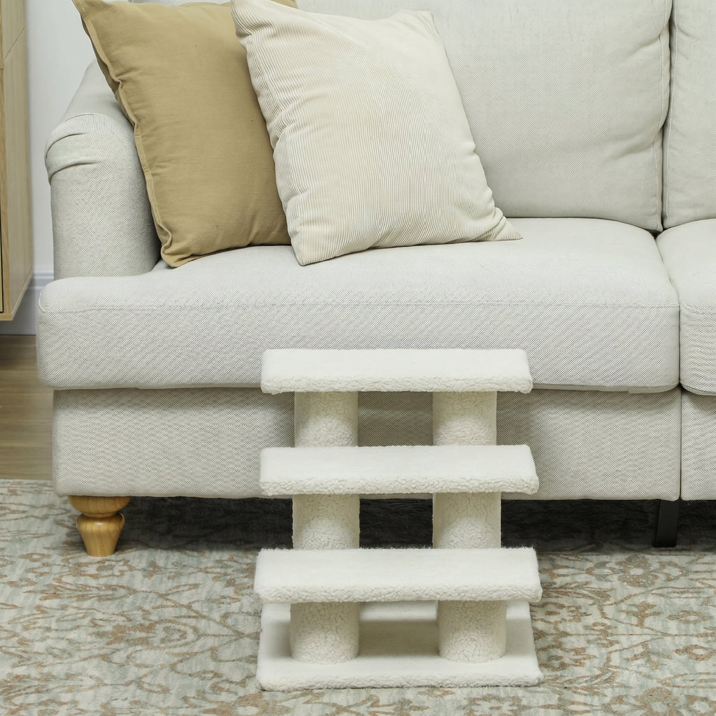 PawHut 3-Step Plush Dog and Cat Ladder, 45x35x34 cm, Beige