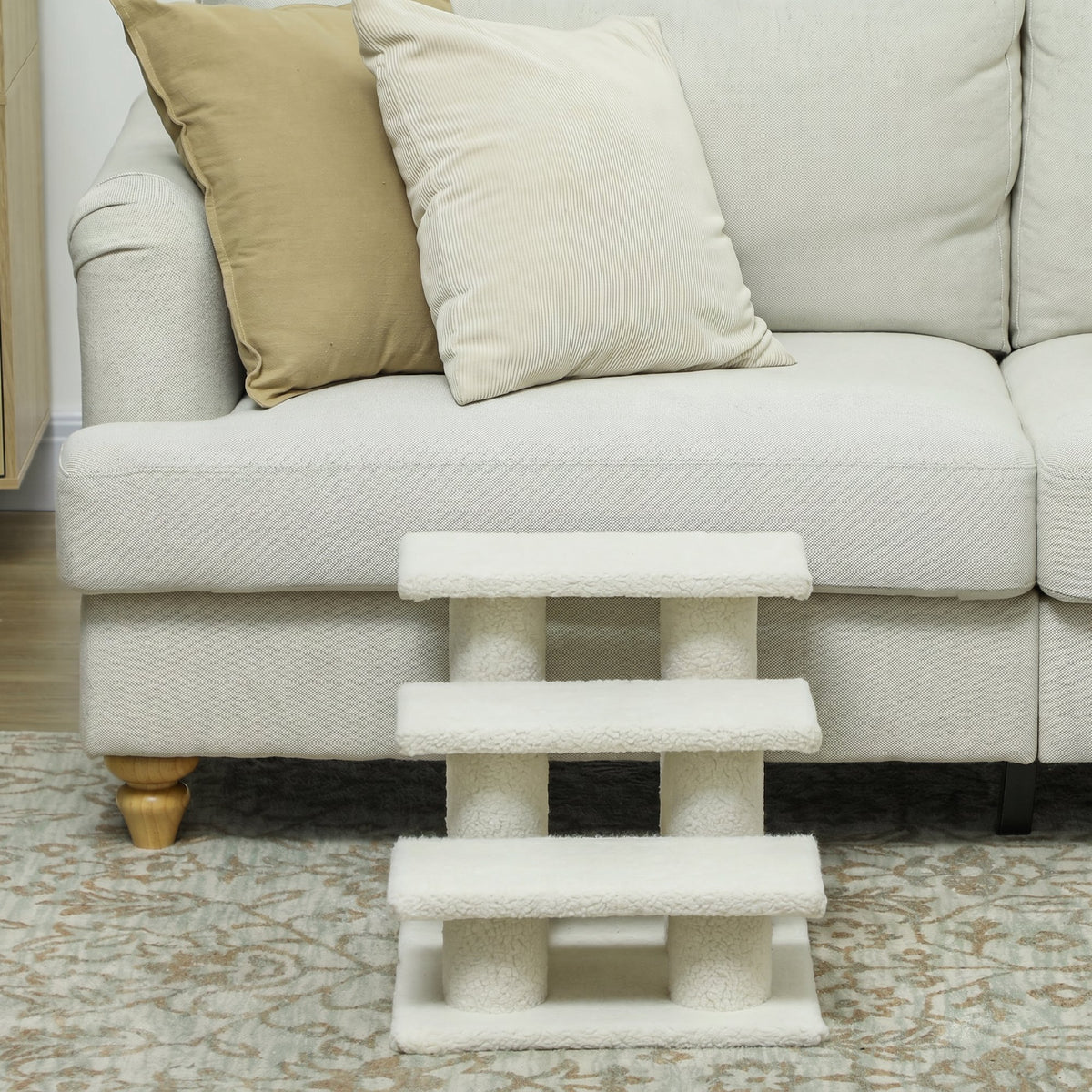 PawHut 3-Step Plush Dog and Cat Ladder, 45x35x34 cm, Beige