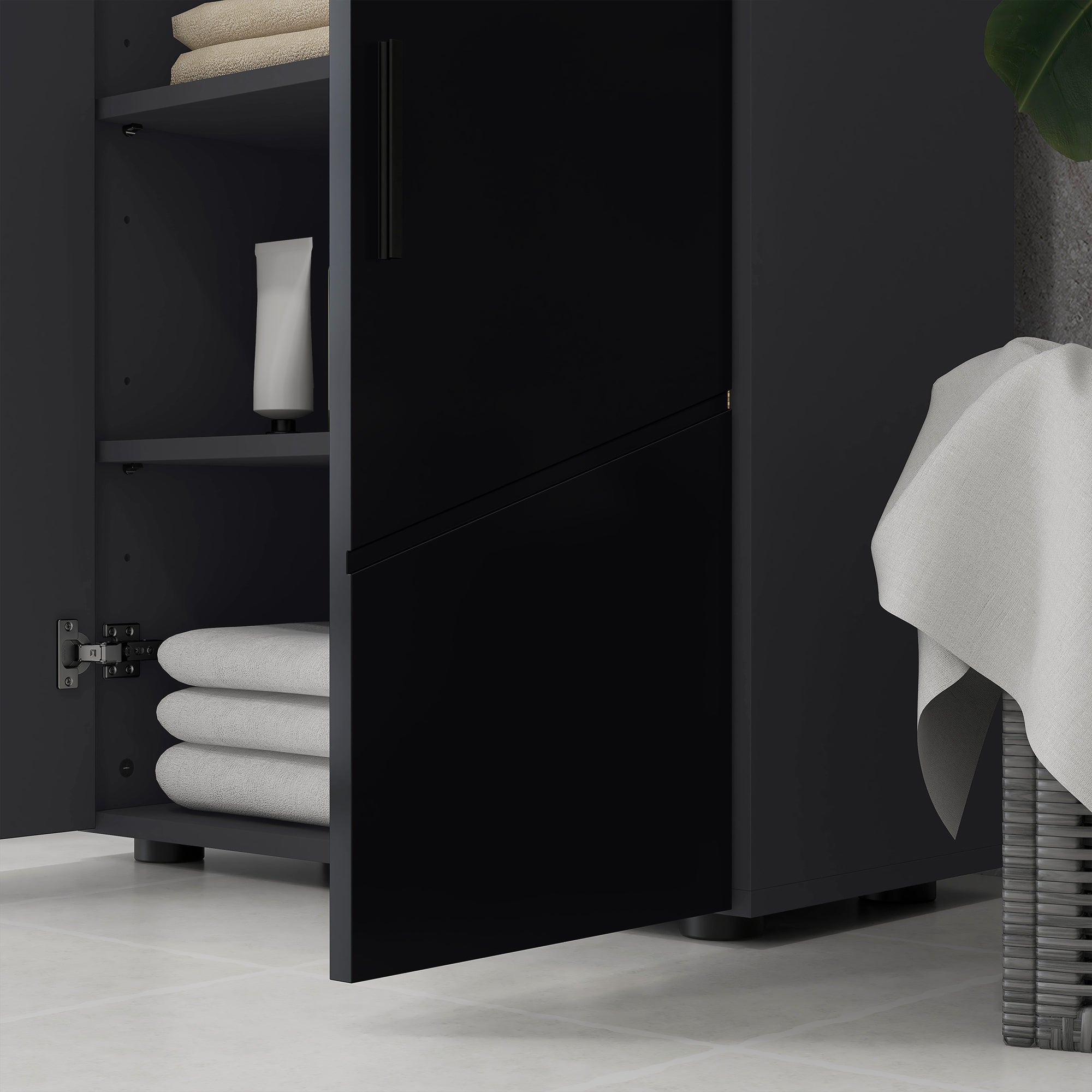 Kleankin Bathroom Cabinet 2 Wooden Doors with 3 shelves and cushioned closure, 60x30x82cm, black - Borgè