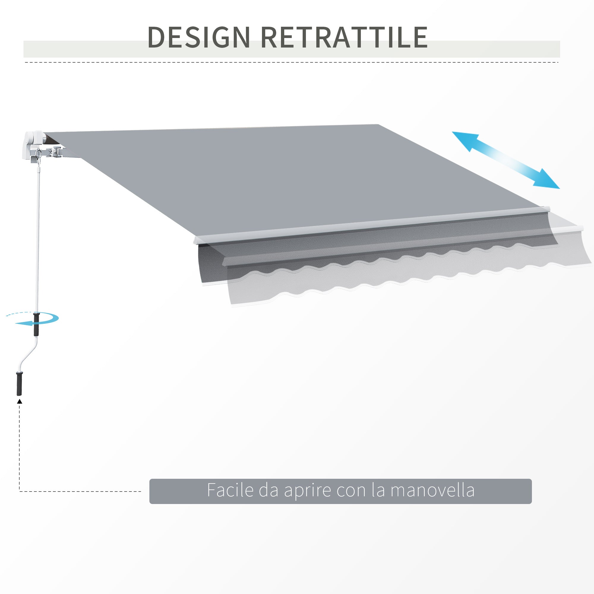 Outsunny sun tent for outdoor outbuilding with metal and aluminum crank, 395x245 cm, gray - Borgè