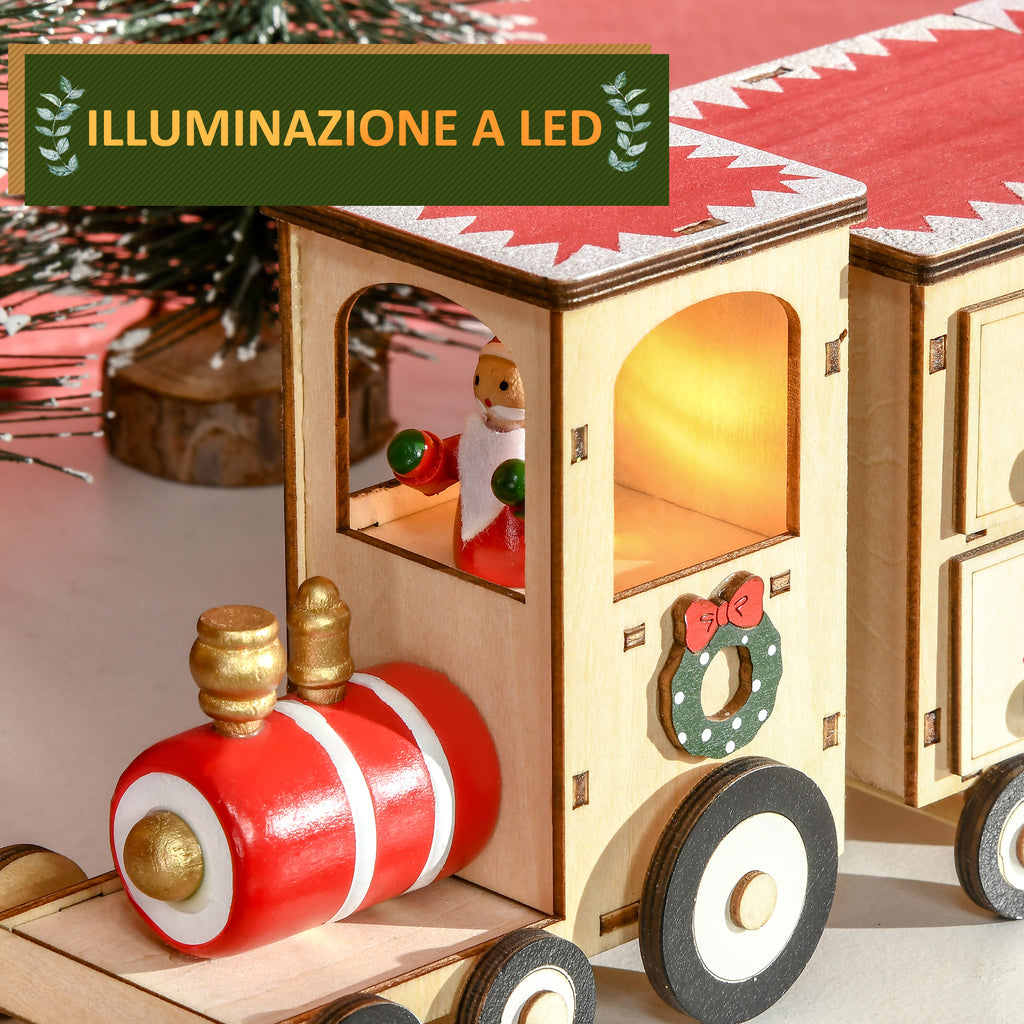 Christmas Advent Calendar Train with Santa Claus and LED Light Included, Plywood, 40x8x11 cm