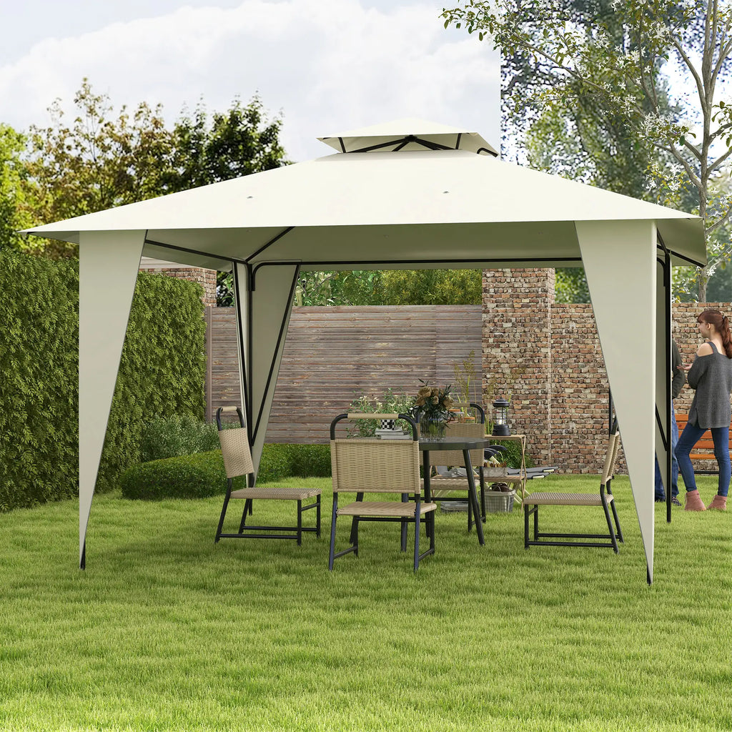 Beige Metal and Polyester Garden Gazebo with Double Roof 3.5x3.5m - Borge' Group Limited