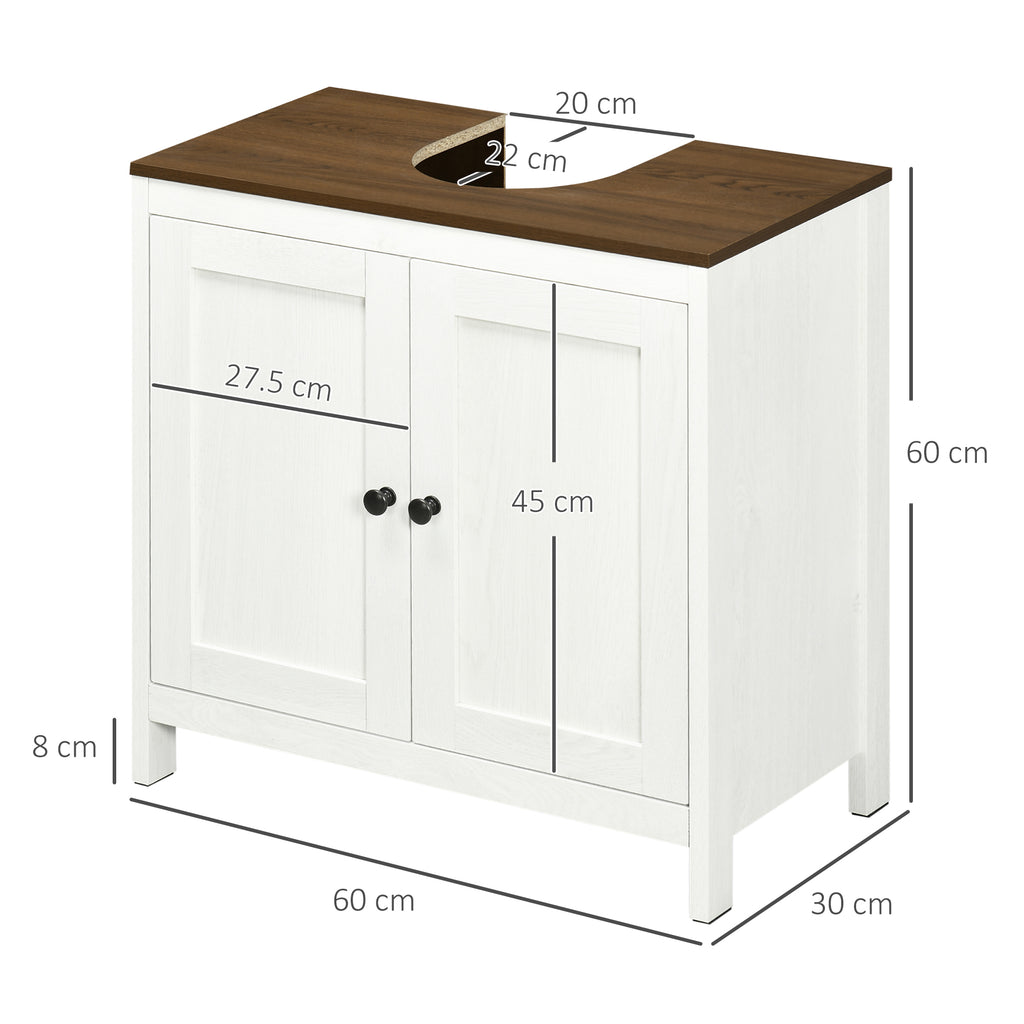 Bathroom Vanity Cabinet in Wood with Adjustable Internal Shelf, 60x30x60 cm, White and Walnut Color