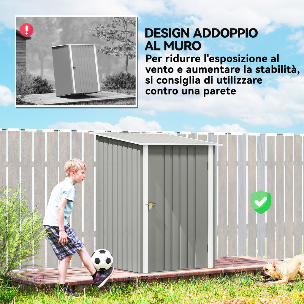 Outsunny Galvanized Steel Garden Shed with Door, 100x104x160 cm, Light Grey